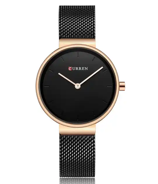 C9016L Curren Black Dial Black Stainless Steel Band Analog Quartz Women's Watch.